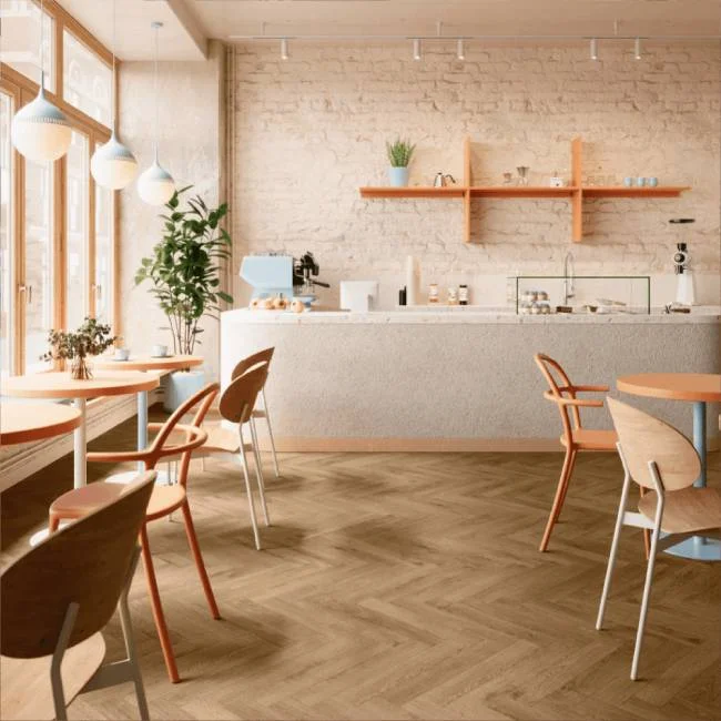 Brown herringbone parquet for restaurant